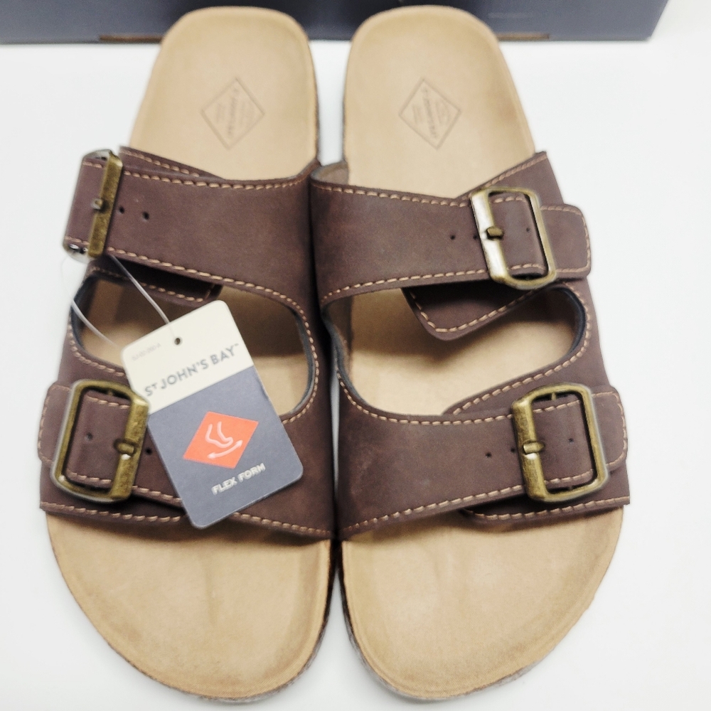 ST John's Bay Sandals Men's  Brown Footbed Slip on Flat Color brown Size 10 NWT - Picture 3 of 8